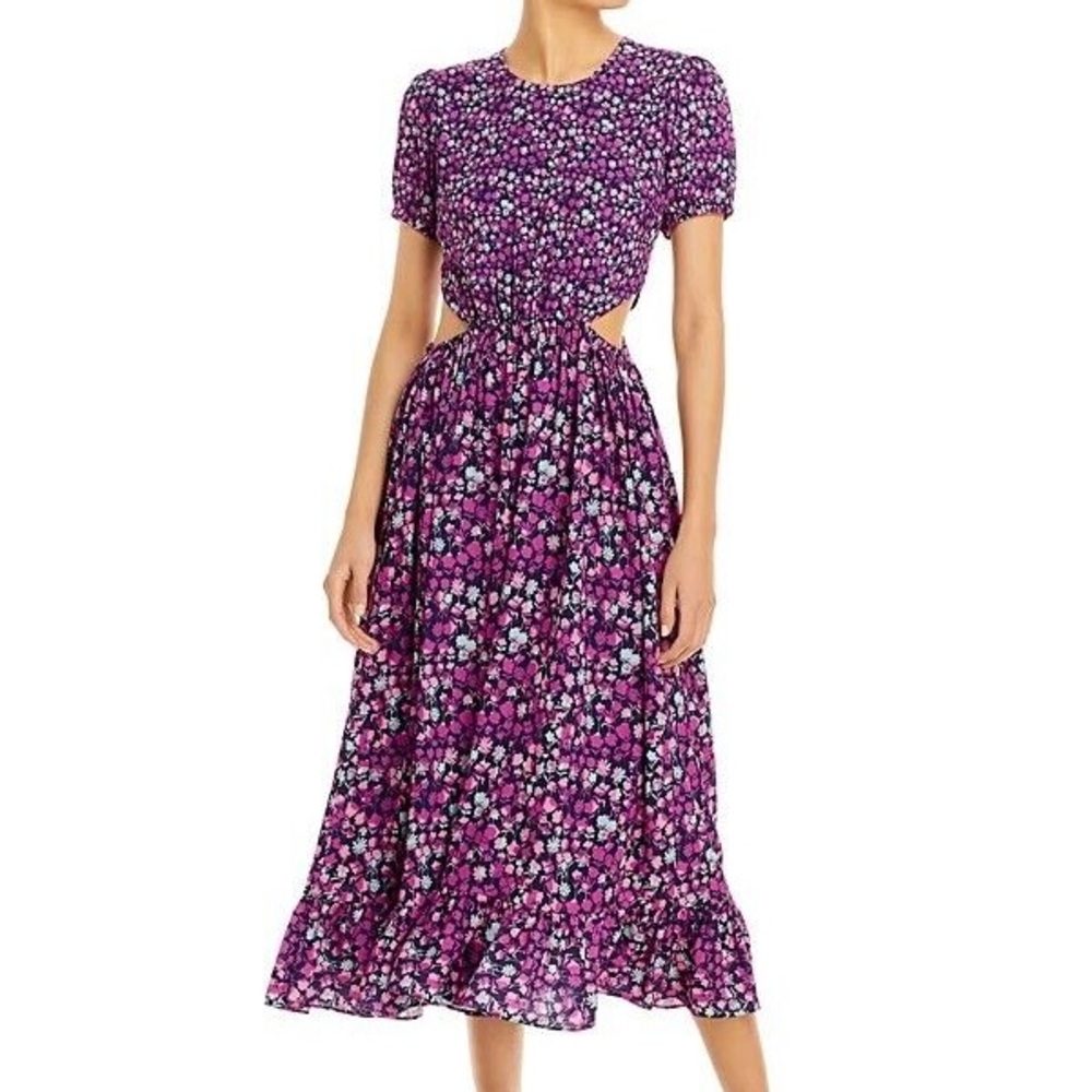 FRENCH CONNECTION PURPLE MEADOW FLOWY FLOWERS PRINT DRESS